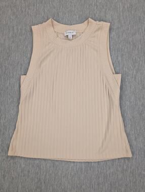 Evereve Tank Top Women S Beige Ribbed Sleeveless Crew Neck Stretch Minimalist